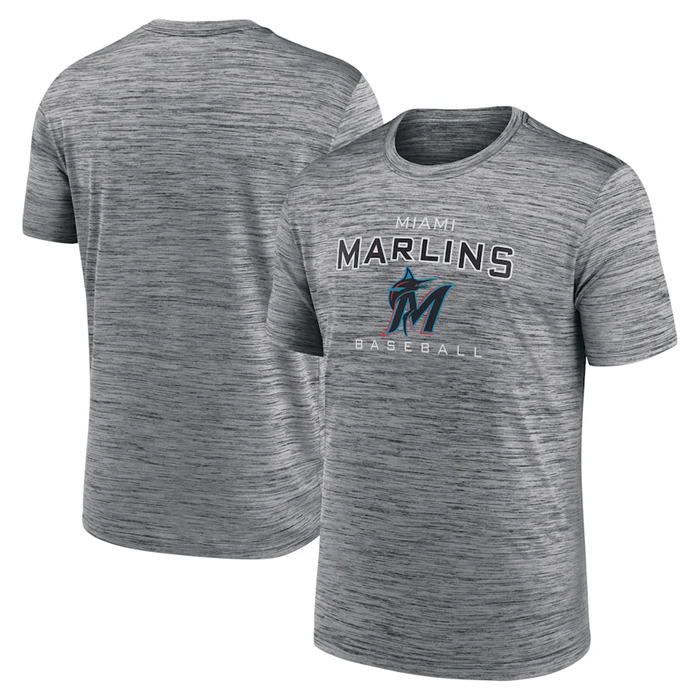 Men's Grey Miami Marlins Velocity Practice Performance T-Shirt